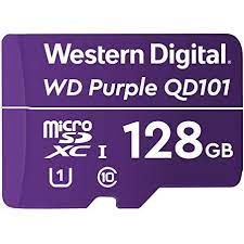 memoria micro sd 128gb c10 u1 v10 r/w 100/60 mbps wd purple qd101 surviellance wdd128g1p0c/128gb garantia 5 años